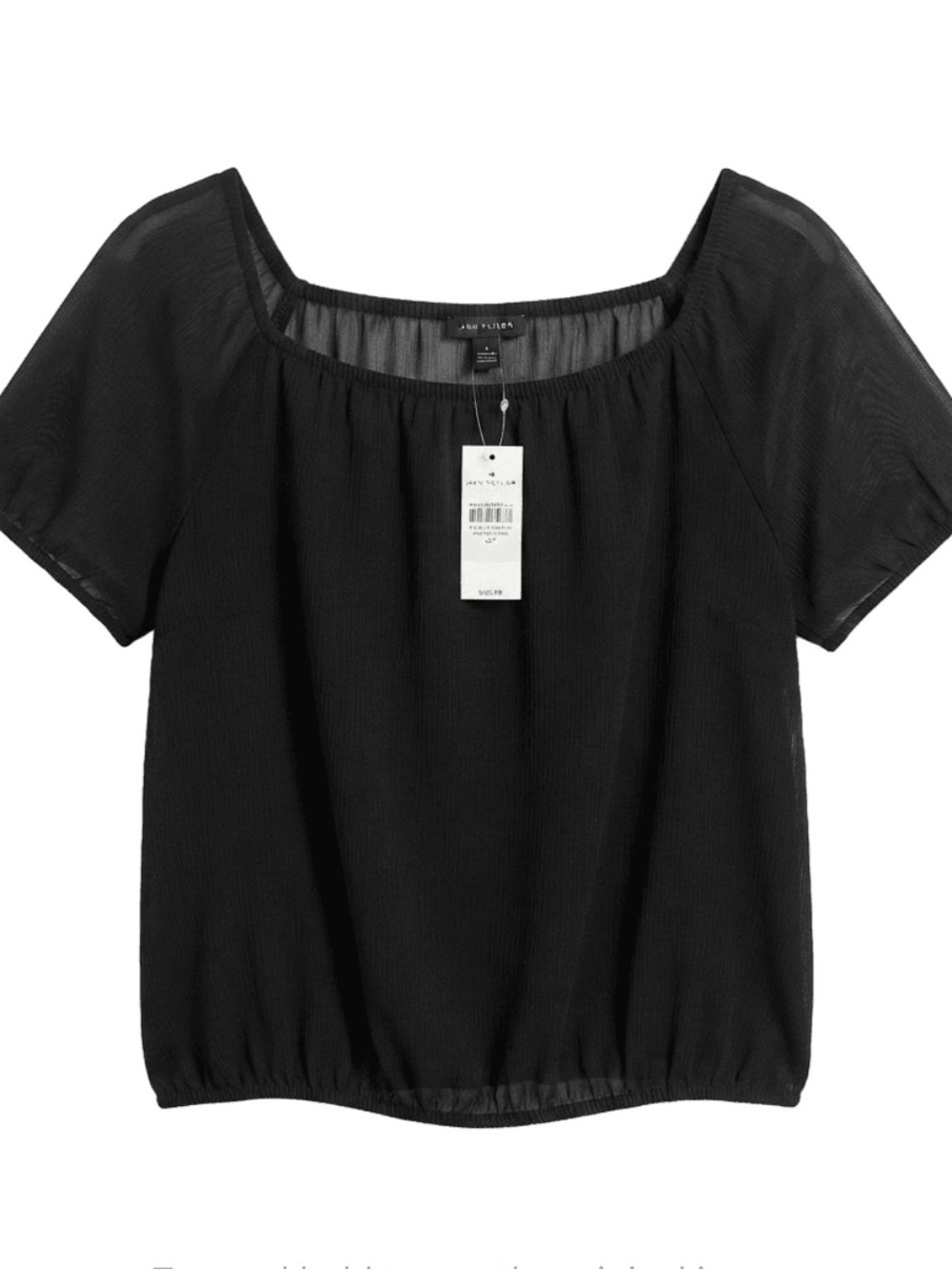 NWT Ann Taylor Black Sheer Square-Neck Short Sleeve Blouse